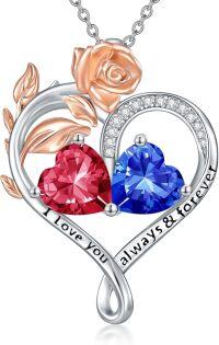 wholesale Sterling Silver Rose Quartz Heart Birthstone Necklace for Women Valentine s Day Gift-07-09-Jul-Sep Birthstones