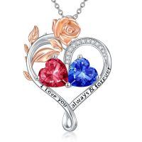 wholesale 925 Sterling Silver Rose Quartz Heart Birthstone Necklace for Women Valentine s Day Gift-07-09-Jul-Sep Birthstones