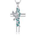 wholesale 925 Sterling Silver Dove And Cross Pendant Necklace With Turquoise Accents-0-0