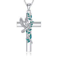 wholesale 925 Sterling Silver Dove And Cross Pendant Necklace With Turquoise Accents-Dove