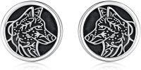 wholesale 925 Sterling Silver Wolf Head Celtic Knot Round Stud Earrings for Women and Men Norse  Ideas-Black Wolf
