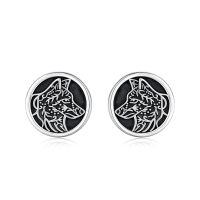 wholesale 925 Sterling Silver Wolf Head Celtic Knot Round Stud Earrings for Women and Men Norse  Ideas-Black Wolf