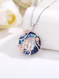 TOUPOP Sterling Silver Crystal 2-5 Sisters Rose Flower Pendant Necklace-0-2