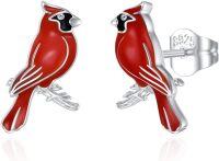 wholesale 925 Sterling Silver Red Cardinal Bird Stud Earrings - Our Love Never Dies-Cardinal