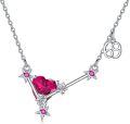 wholesale 925 Sterling Silver Heart-Shaped Ruby & Cubic Zirconia Zodiac Pendant Necklace for Women and Moms-0-0