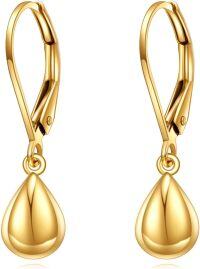 wholesale Gold 925 Sterling Silver Yellow Gold Tear Drop Lever Back Dangle Earrings for Women-A-Yellow Gold