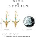 wholesale 925 Sterling Silver & 14K Gold Plated Turquoise Cow Skull Western Dangle Earrings for Women-0-3