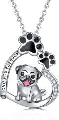 wholesale 925 Sterling Silver I Love You Forever Dog & Paw Print Heart Pendant Necklace-0-0