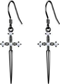 wholesale 925 Sterling Silver Cross Spike Dangle Earrings - Gothic Style Jewellery for Women-black