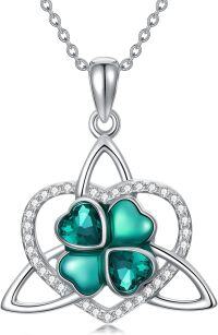 wholesale 925 Sterling Silver Emerald Green Four-Leaf Clover & Celtic Tree Of Life Pendant Necklace-Clover