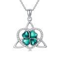 wholesale 925 Sterling Silver Emerald Green Four-Leaf Clover & Celtic Tree Of Life Pendant Necklace-0-0
