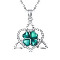 wholesale 925 Sterling Silver Emerald Green Four-Leaf Clover & Celtic Tree Of Life Pendant Necklace-Clover