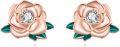 wholesale Gold 925 Sterling Silver Rose Stud Earrings with Cubic Zirconia and Green Leaves for Women's Gifts - Perfect for Birthdays & Holidays-0-12