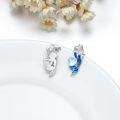 wholesale 925 Sterling Silver Mermaid Heart Stud Earrings with Blue Enamel Tail and Opalite Stone Centerpiece-0-3
