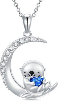 wholesale Sterling Silver Animal Birthstone Necklace Otter Axolotl Hippo Pendant Jewelry Gift for Women-09-Sep-Otter