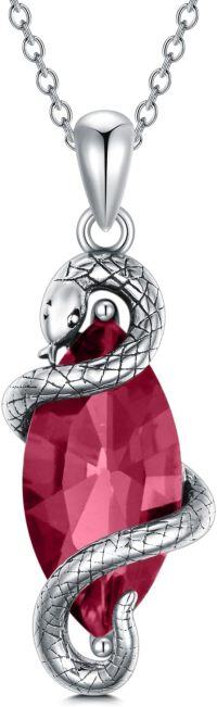 wholesale Sterling Silver Birthstone Vintage Snake Pendant Necklace 12 Months Jewelry Gifts for Women-Ruby Red