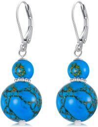 wholesale 925 Sterling Silver & Turquoise Bead Dangle Earrings, Hypoallergenic, Gift Box-2 Turquoise Bead