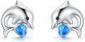 wholesale 925 Sterling Silver Blue Fire Opal Heart-Shaped Dolphin Stud Earrings for Women's Gift Ideas-0-0