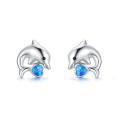 wholesale 925 Sterling Silver Dolphin Heart Opal Stud Earrings-0-0