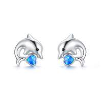 wholesale 925 Sterling Silver Dolphin Heart Opal Stud Earrings-Dolphin Earrings