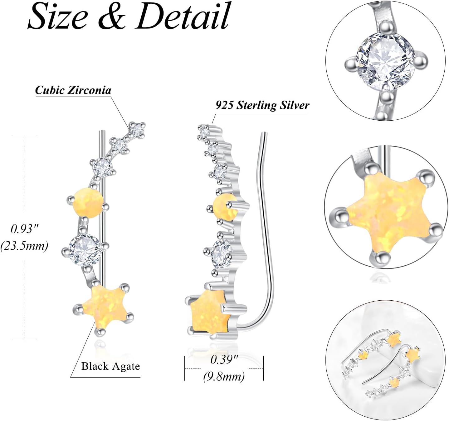 925 Sterling Silver Yellow Opal & CZ Star Ear Climber Earrings for Women - Bridal  Ideas-0-5