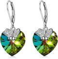 wholesale 925 Sterling Silver Butterfly Green Crystal Heart Leverback Earrings-0-0