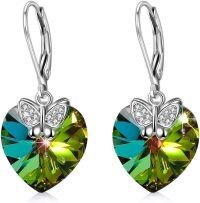wholesale 925 Sterling Silver Butterfly Green Crystal Heart Leverback Earrings-A-Butterfly-Vitrail Medium