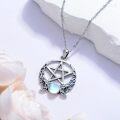 wholesale 925 Sterling Silver Triquetra & Crescent Moons Necklace with Blue Stone for Women's Gothic Witchcraft Jewelry-0-2