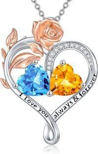 wholesale Sterling Silver Rose Quartz Heart Birthstone Necklace for Women Valentine s Day Gift-03-11-Mar-Nov Birthstones