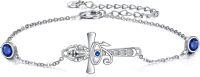 wholesale  925 Sterling Silver & Black Tree of Life Bracelet with Eye of Horus & Ankh Cross - Egyptian Symbol Protection Jewelry for Women Men-Ankh