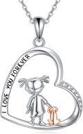 wholesale 925 Sterling Silver Girl and Dog in Heart Pendant Necklace for Women-0-0