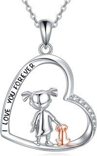 wholesale 925 Sterling Silver Girl and Dog in Heart Pendant Necklace for Women-Women Dog