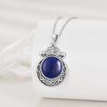wholesale 925 Sterling Silver & Natural Lapis Lazuli Vintage Nordic Flower Pendant Necklace-0-2