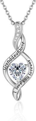 wholesale 925 Sterling Silver Heart Pendant Necklace with Cubic Zirconia Accent and Engraved Message Granddaughter I love you forever Mother's Day Gifts for Grandma or Nana-0-0