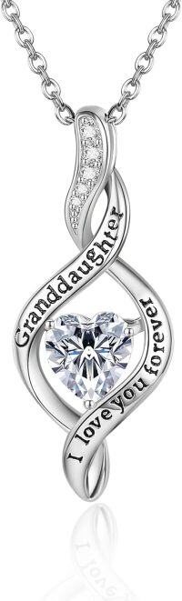 wholesale 925 Sterling Silver Heart Pendant Necklace with Cubic Zirconia Accent and Engraved Message Granddaughter I love you forever Mother's Day Gifts for Grandma or Nana-infinity granddaughter