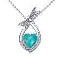 wholesale 925 Sterling Silver Heart-Shaped Turquoise and Cubic Zirconia Dragonfly Necklace-0-0