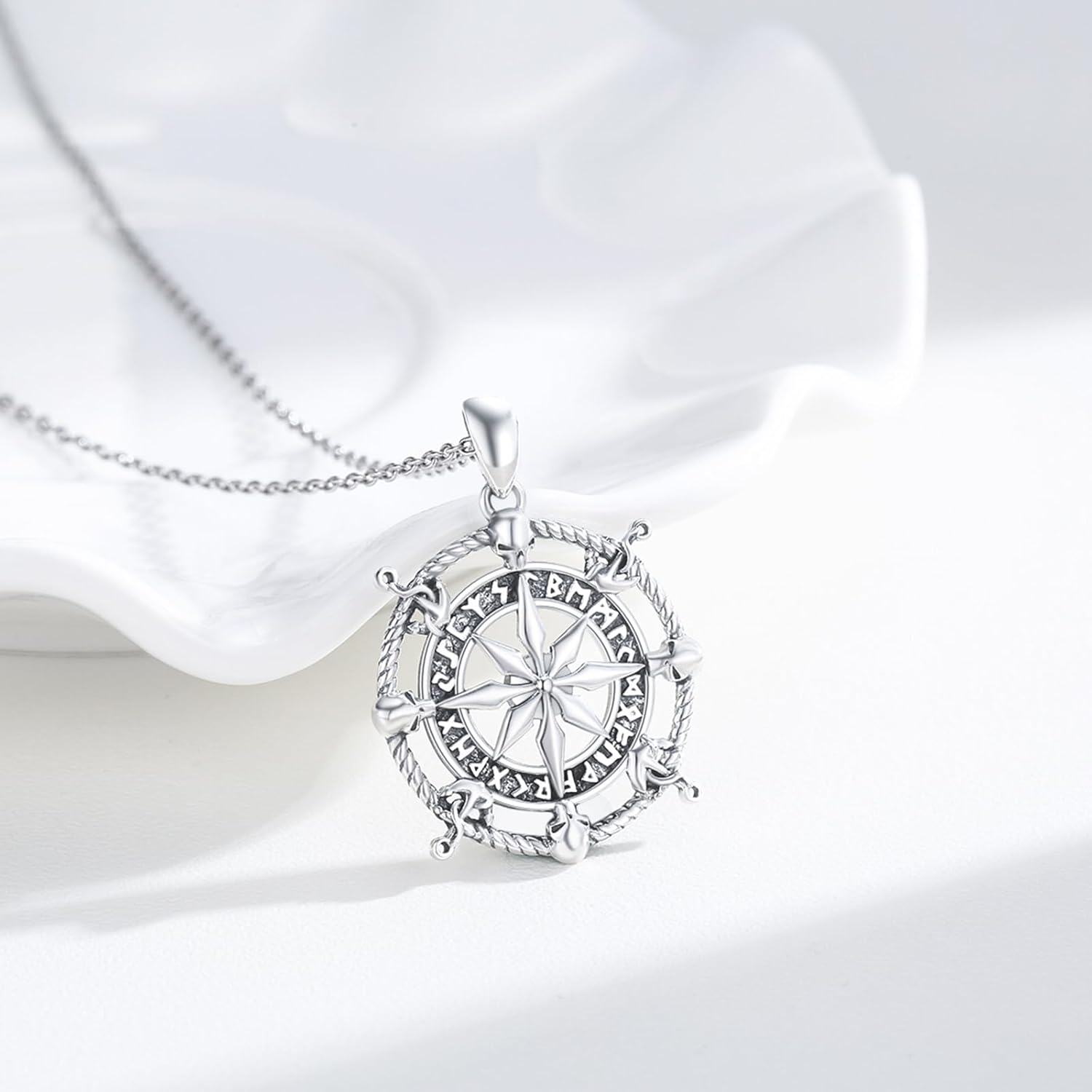 wholesale 925 Sterling Silver Vintage Skull Compass Pendant Necklace s for Women and Men-0-1