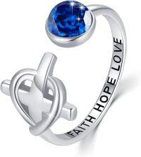 wholesale 925 Sterling Silver Christian Cross Dainty Open Wrap Stacking Ring for Women-02-Dark Blue