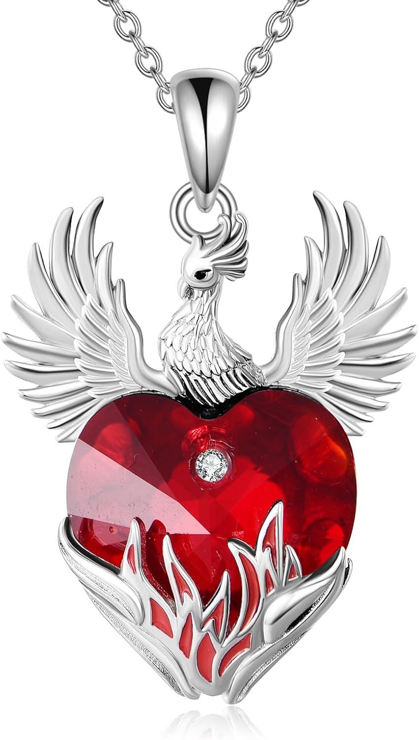 Sterling Silver Red Crystal Phoenix Pendant Necklace for Women-0-1