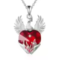 wholesale 925 Sterling Silver Heart-Shaped Red Crystal Phoenix Pendant Necklaces Wholesale for Women-0-0