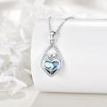 wholesale 925 Sterling Silver Heart-Shaped Pendant with Blue Crystal and Dancing Figures - Romantic Family Love Necklace Gift for Her-0-2