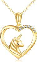 wholesale 14K Gold Heart-Shaped Unicorn Pendant Necklace for Women - Mothers Day Gifts-0-0