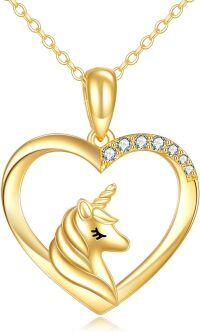 wholesale 14K Gold Heart-Shaped Unicorn Pendant Necklace for Women - Mothers Day Gifts-02-Unicorn Necklace