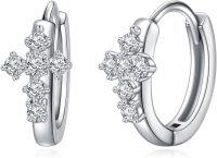 wholesale 925 Sterling Silver Moissanite Cross Huggie Hoop Earrings for Women -Cross hoop