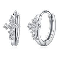 wholesale 925 Sterling Silver Moissanite Cross Huggie Hoop Earrings for Women -Cross hoop
