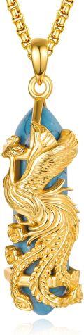 wholesale 925 Sterling Silver & Turquoise Stone with Golden Plated Phoenix Pendant Necklace for Women-0-0