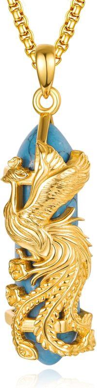 wholesale 925 Sterling Silver & Turquoise Stone with Golden Plated Phoenix Pendant Necklace for Women-Blue