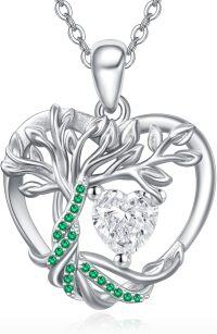 wholesale 925 Sterling Silver Birthstone Tree of Life Heart Pendant Necklace for Women-04 Apr