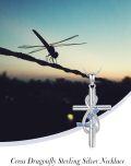 wholesale 925 Sterling Silver Dragonfly Cross Pendant Necklaces for Women Girls Gifts Jewelry 45cm Chain Length-0-2