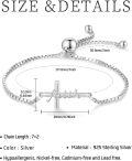 wholesale 925 Sterling Silver & Hypoallergenic Christian Faith Cross Bracelet for Women, Adjustable Religious Jewelry Gift for Christmas, Birthday, Mother's Day-0-1